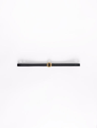 Narrow black leather belt gold buckle | Maje US