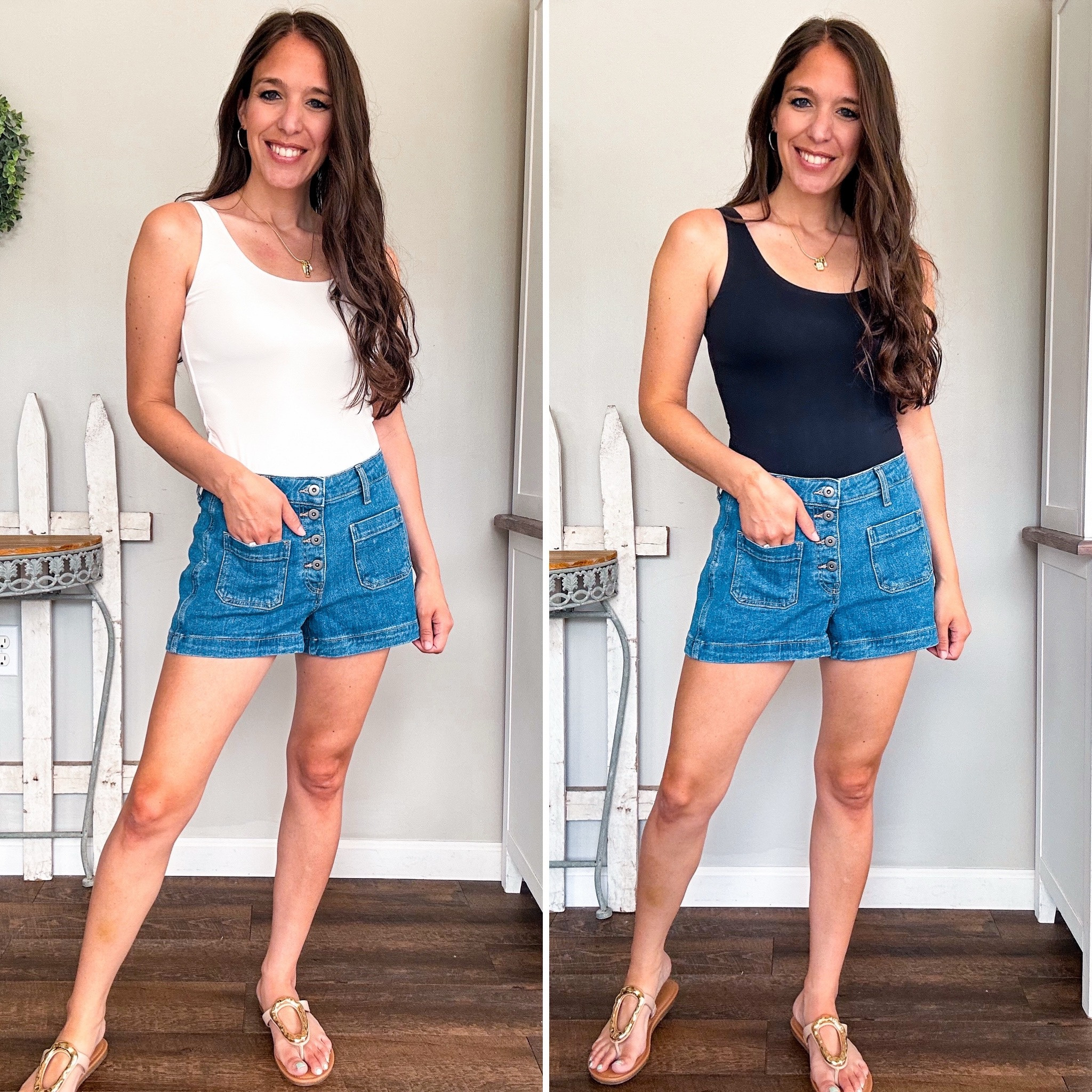 Amazon look for less tanks! So smoothing! Double lined and buttery soft! Comes in four colors! Wearing size small 
Shorts are Old Navy tts 
Shoes tts 

#LTKFindsUnder50 #LTKFindsUnder100 #LTKStyleTip