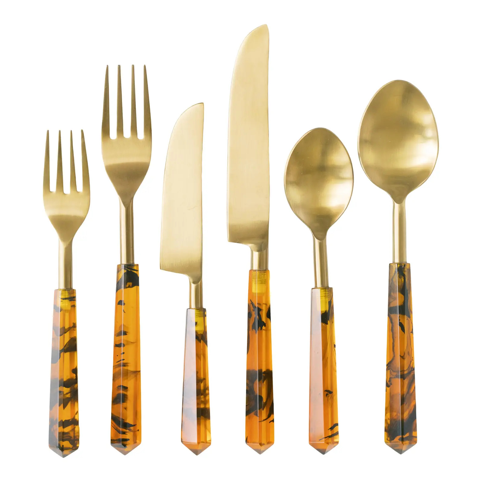 PRISM Tortoise + Gold Flatware - Set of 6 | Chairish