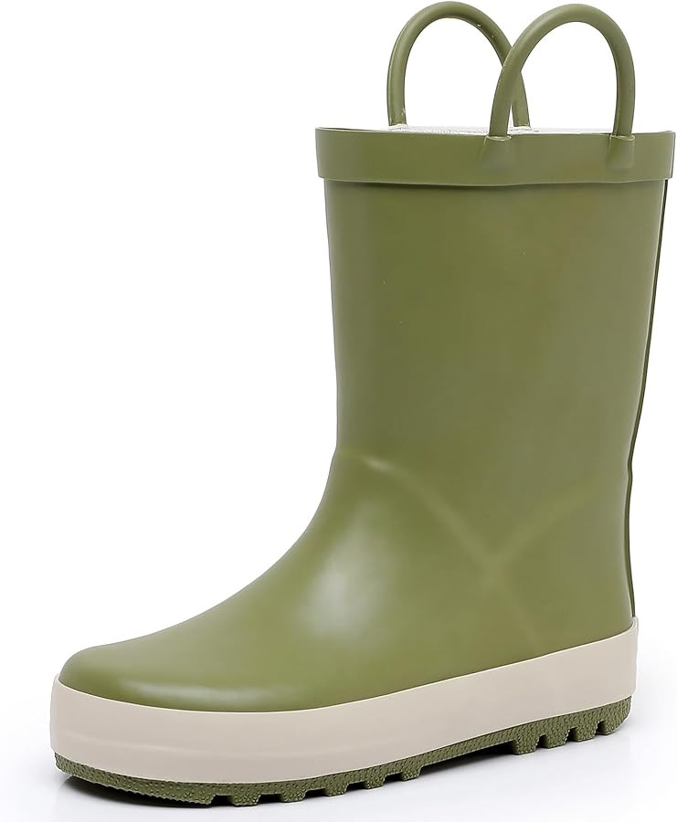 Toddler Rain Boots for Boys and Girls Waterproof Rubber Kids Rain Boots with Easy on Handles All-... | Amazon (US)