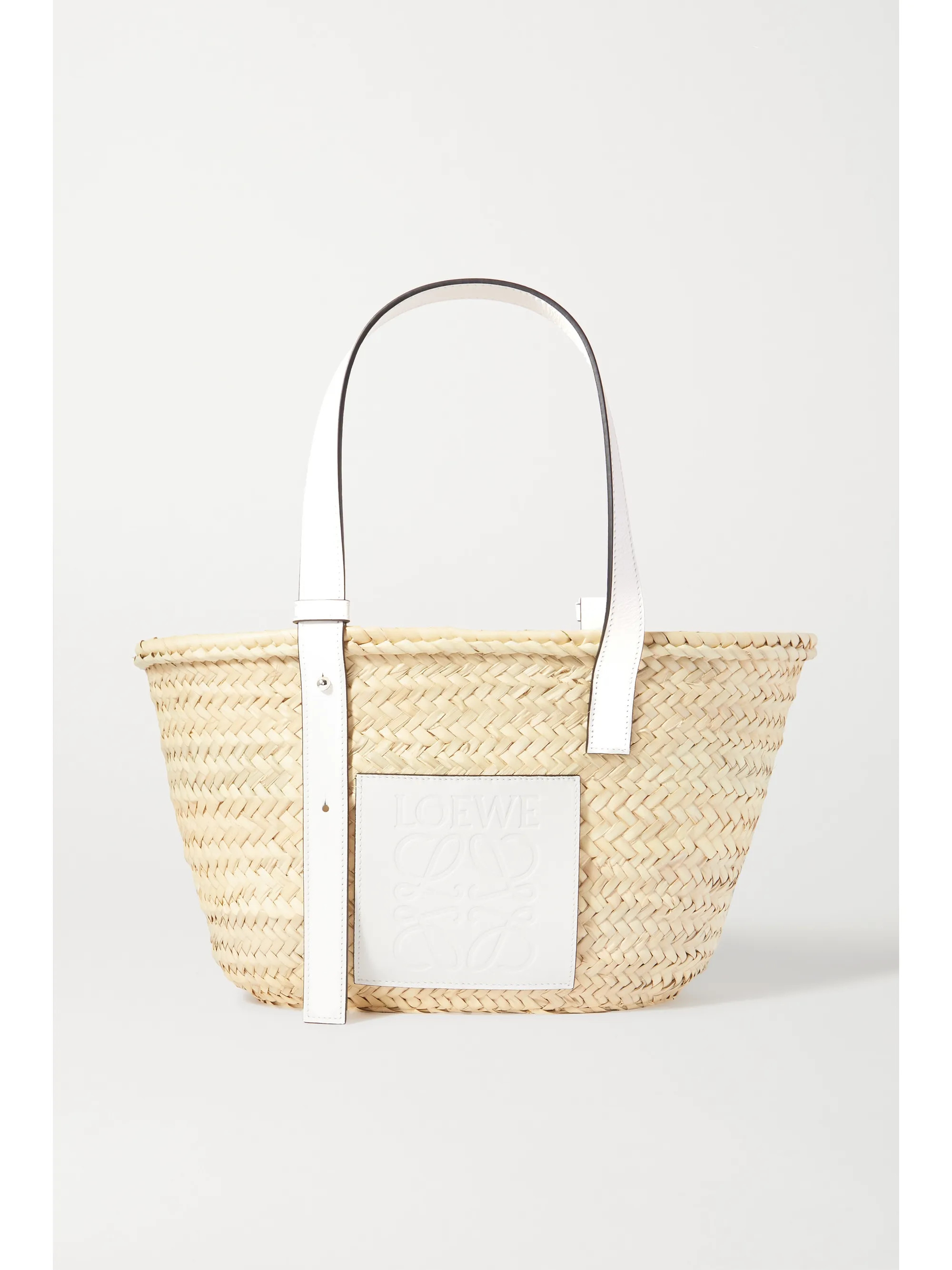 Medium leather-trimmed woven raffia tote | NET-A-PORTER (US)