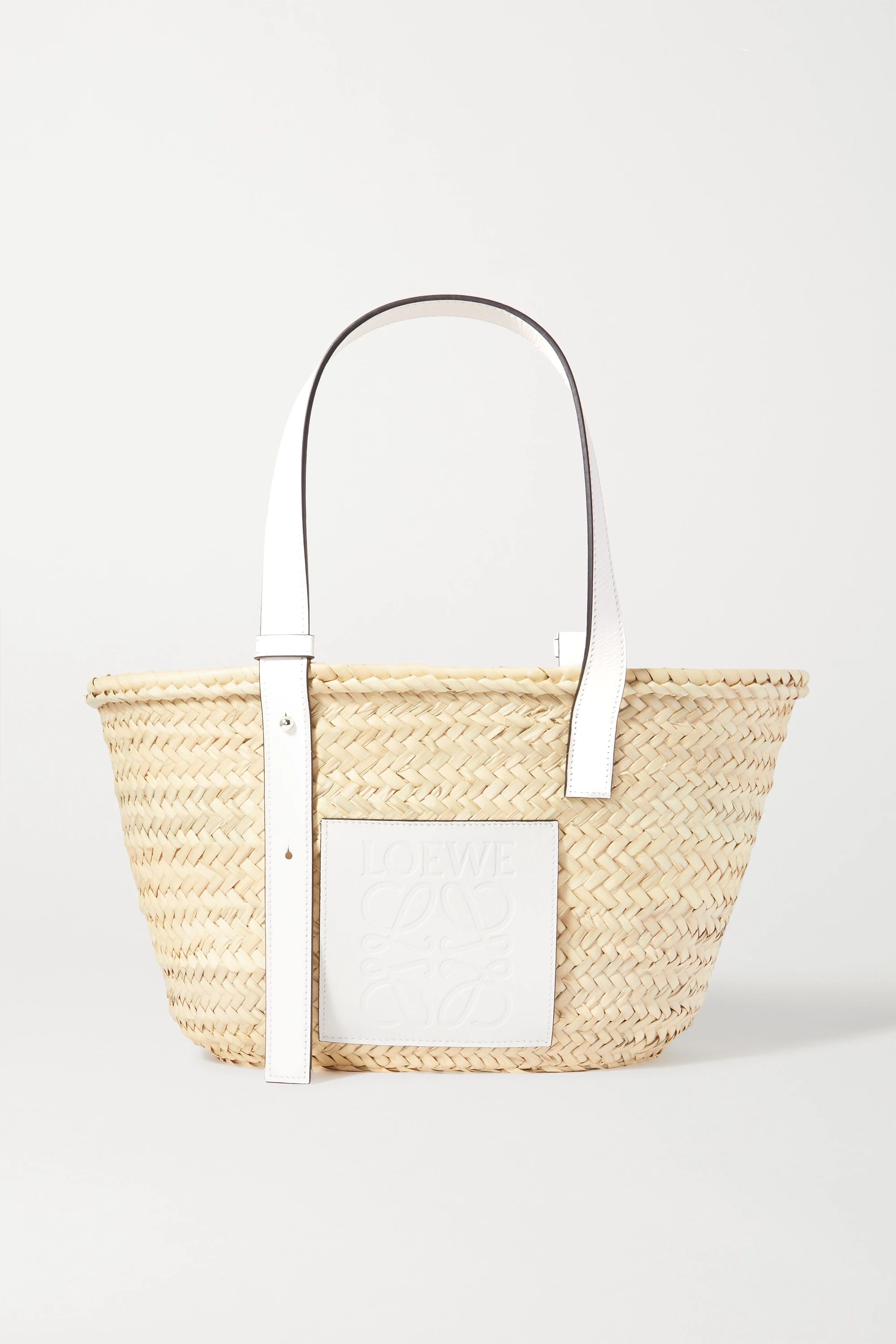 Medium leather-trimmed woven raffia tote | NET-A-PORTER (US)