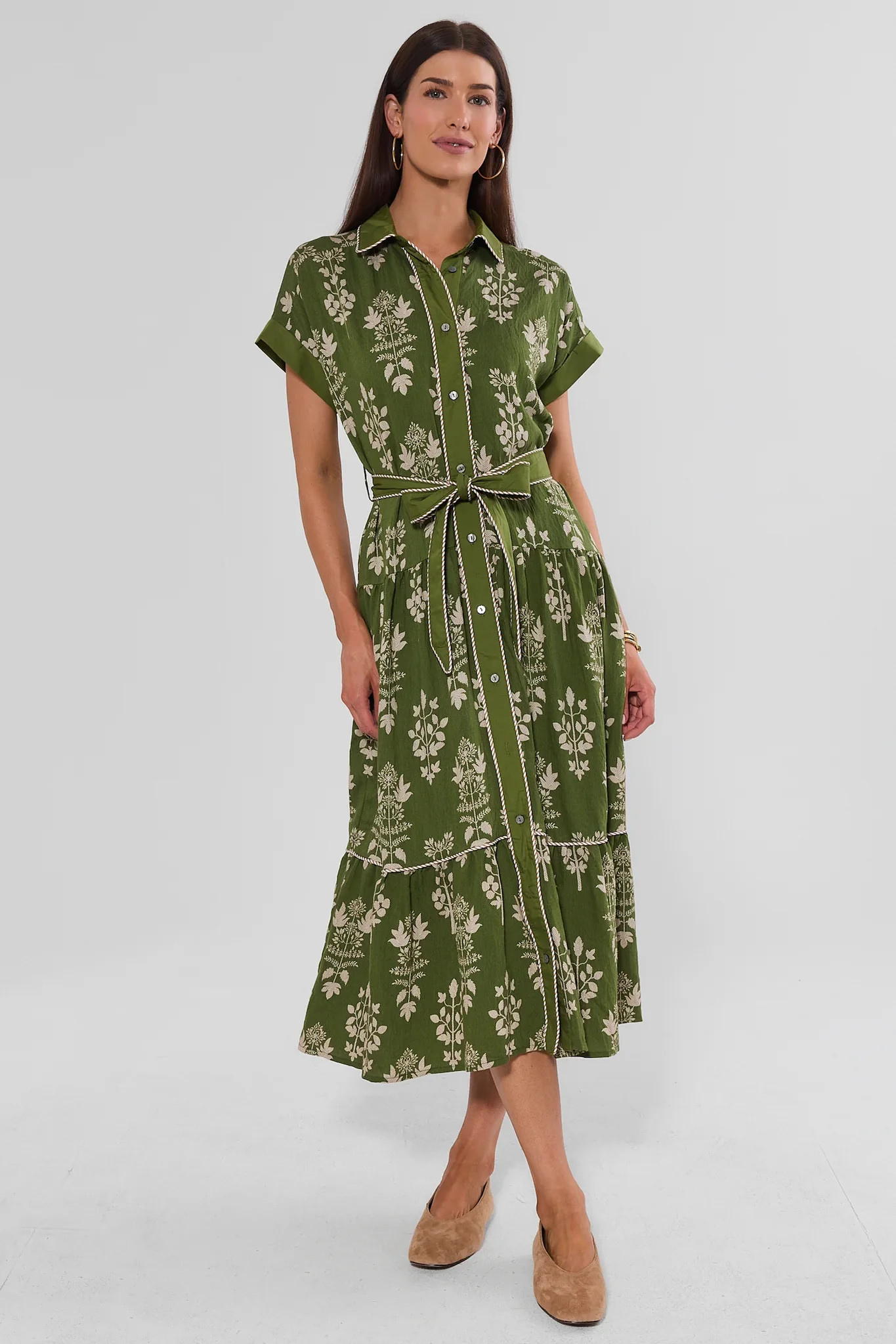 Cleo Green Printed Midi Dress | Avara