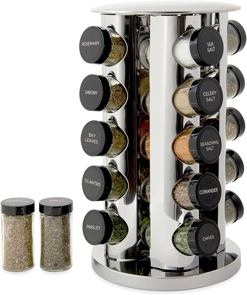 Kamenstein 20 Jar Revolving Countertop Spice Rack with Spices Included, FREE Spice Refills for 5 ... | Amazon (US)
