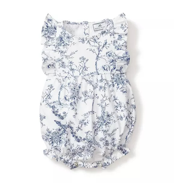 Petite Plume Baby's Twill Ruffled Romper in Blue Timeless Toile | Janie and Jack