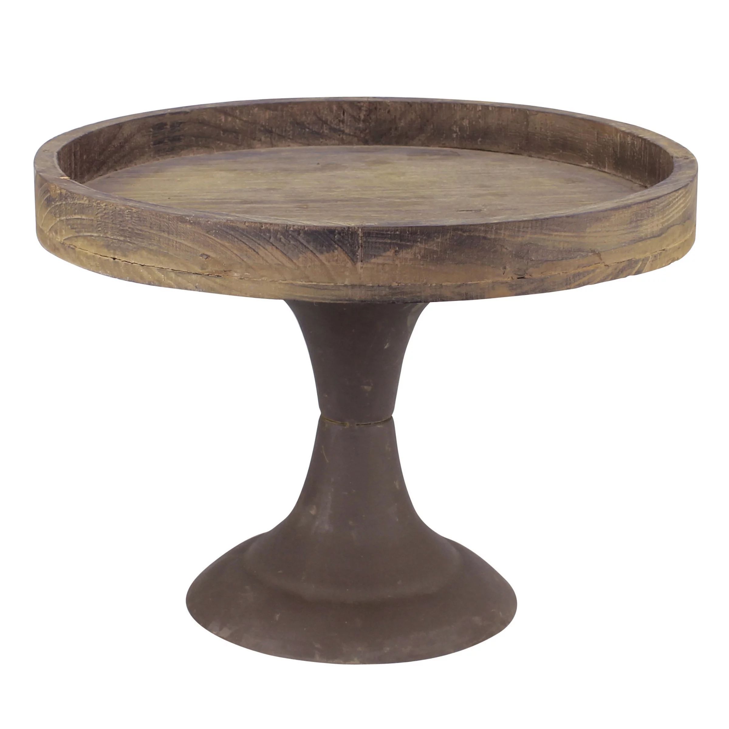 Stonebriar 11.8" x 8.6" Solid Wood and Metal Decorative Pedestal Tray, Brown | Walmart (US)