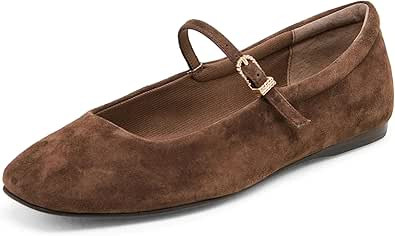 Mary Jane Ballet Flats for Women Casual Square Toe Slip On Flats Comfortable Ankle Buckle Strap B... | Amazon (US)