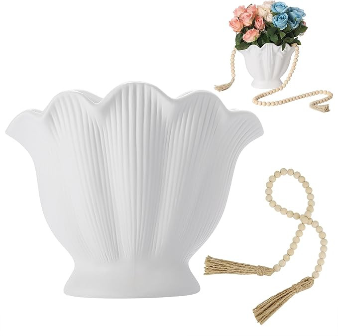 Flower Vases for Home Decor, White Ceramic Vase, Hegivoc Decorative Vase for Living Room, Bedroom... | Amazon (US)