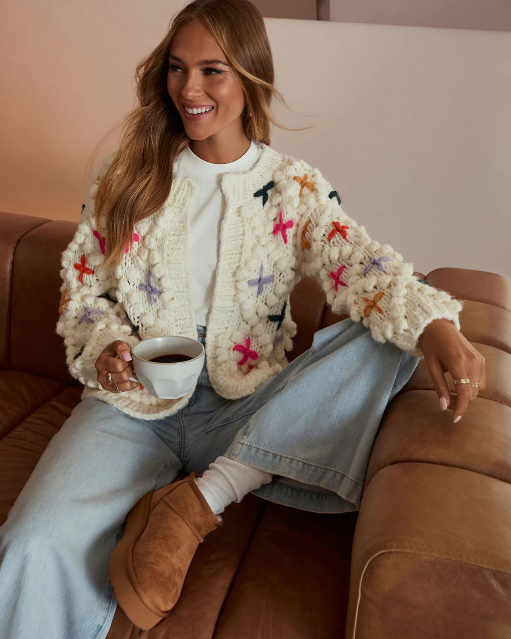 Cozy Moments Embroidered Pom Pom Cardigan | VICI