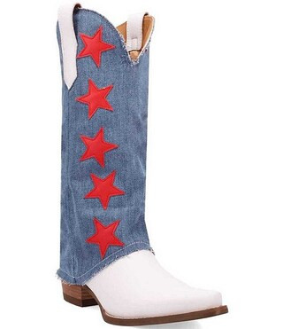 Dingo Glory Days Leather Denim Americana Star Shaft Western Tall Boots | Dillard's | Dillard's