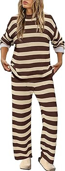 SENSERISE Womens Striped Set Sweater Lounge Sets Long Sleeve Tops and Pants Matching Pajamas with... | Amazon (US)