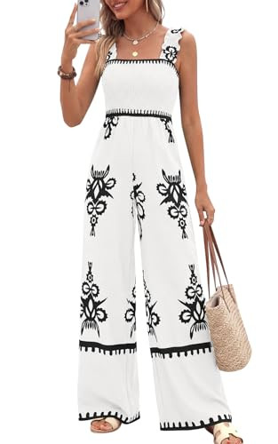 PRETTYGARDEN Womens Jumpsuit Casual One Piece Boho Summer Outfits Shirred Strap Wide Leg Long Pan... | Amazon (CA)