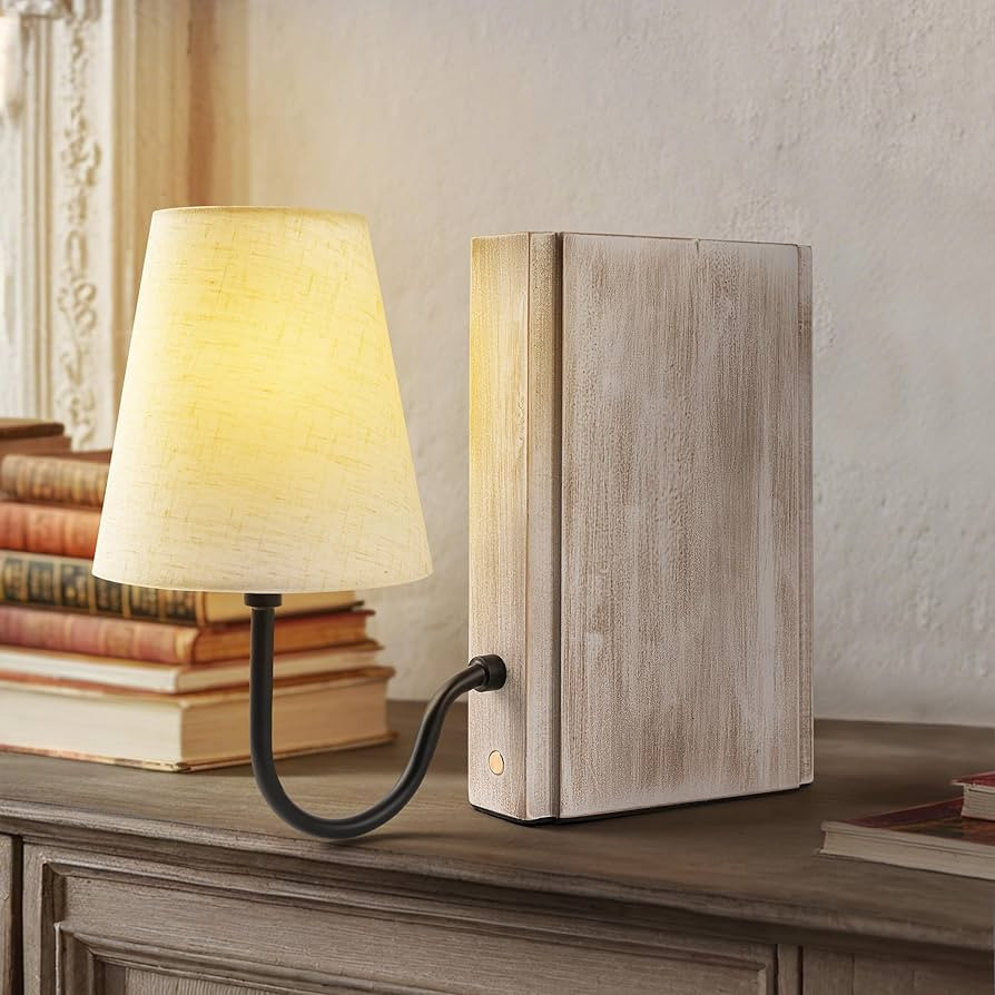 AELS Wooden Bookshelf Lamp with Bulb, Table Lamp with Linen Shade, 3-Color Dimmable Touch Control... | Amazon (US)