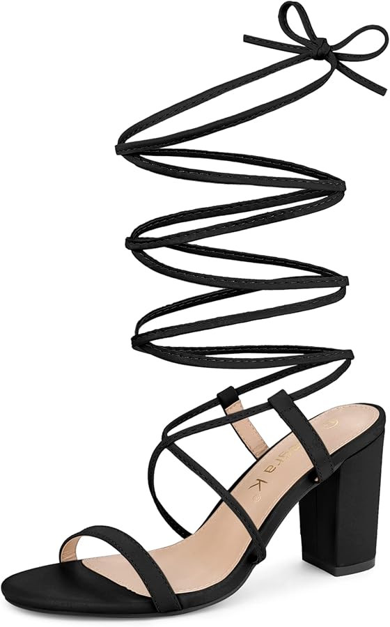 Allegra K Women's Strappy One Strap Lace Up Chunky Heels Sandals | Amazon (US)
