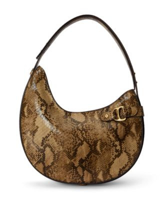Lauren Ralph Lauren Tasha Embossed Leather Medium Shoulder Handbag - Tan Multi | Macy's