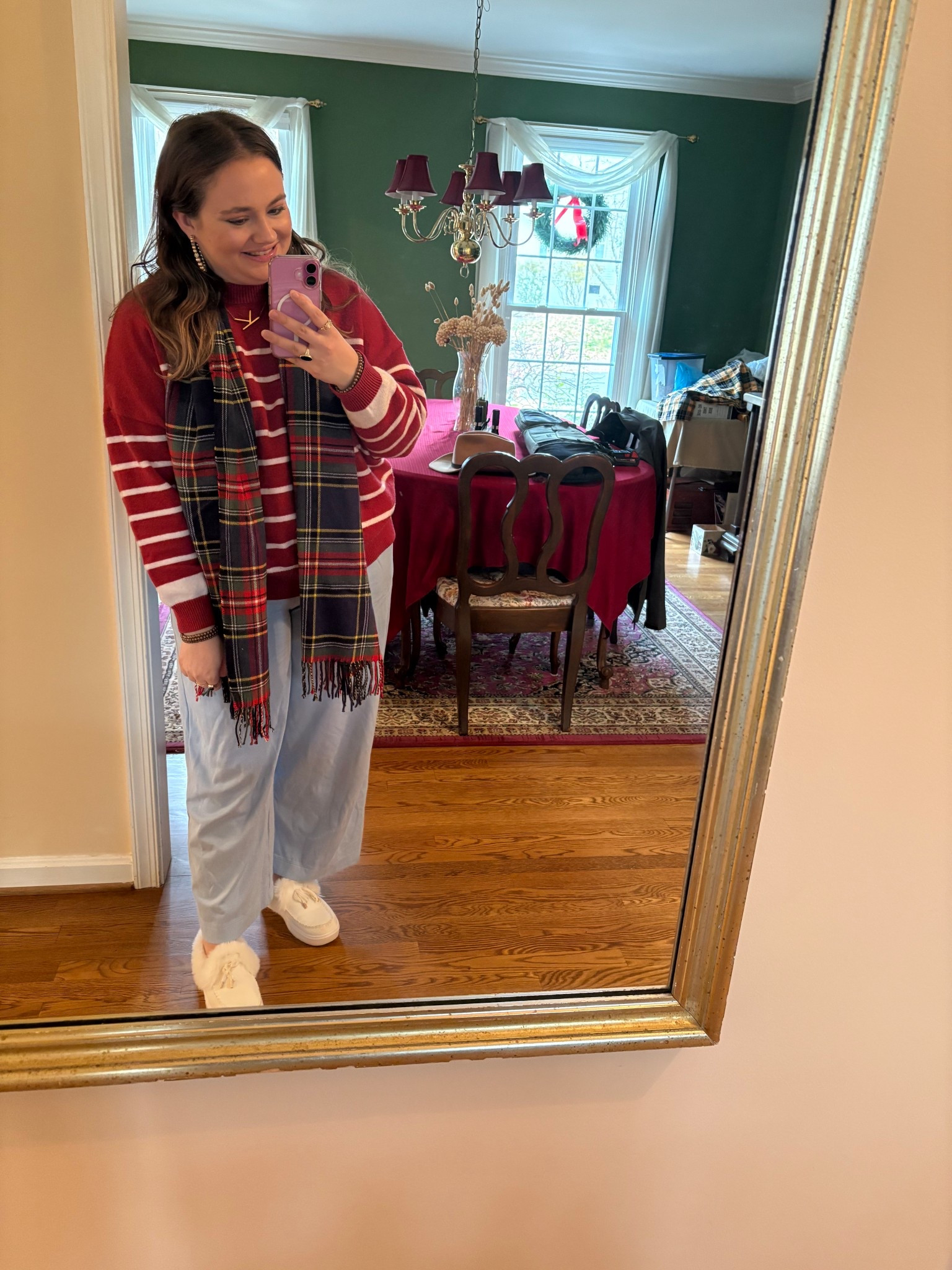 December 12, 2025 OOTD!

Christmas Outfit • Tartan • Tartan Scarf • Sweater • Striped Sweater • Red Sweater • Holiday • Christmas • Holiday Outfit 

#LTKootd #LTKSeasonal #LTKHoliday