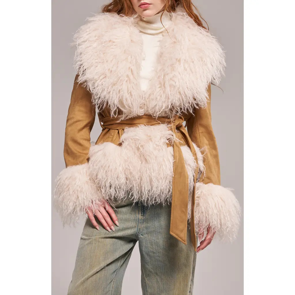 AZALEA WANG Tori Faux Fur Trim Trench Coat in Camel at Nordstrom, Size Medium | Nordstrom