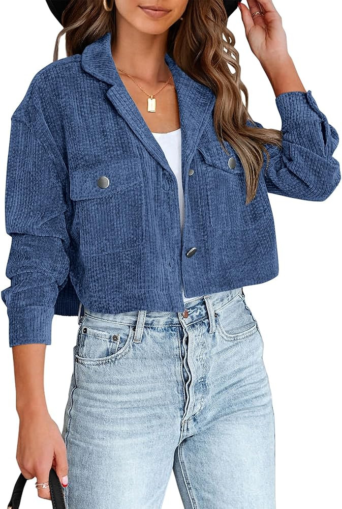 BTFBM Women's Corduroy Cropped Jacket 2024 Winter Fall Lapel Button Down Casual Short Shacket Jac... | Amazon (US)