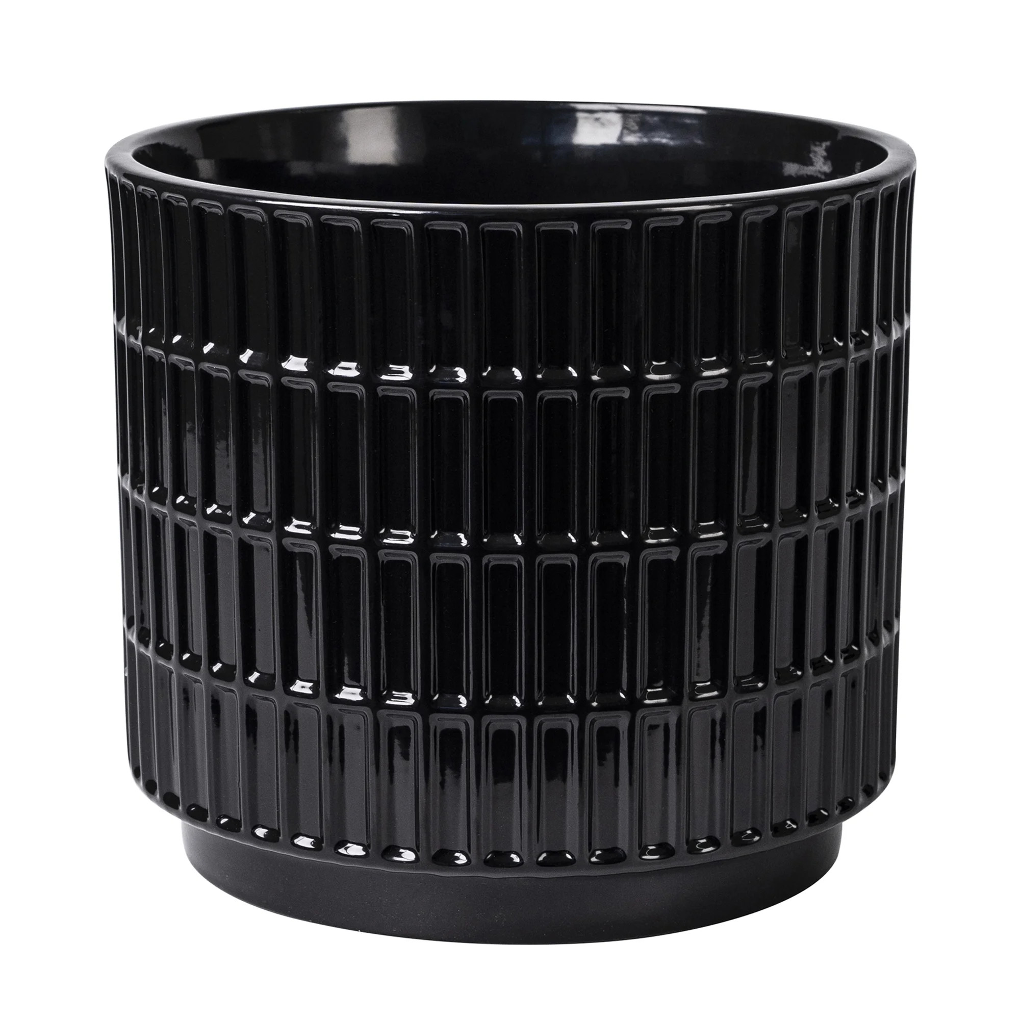 Mainstays 8”D x 7.25”H Round Ceramic Grid Planter, Black | Walmart (US)