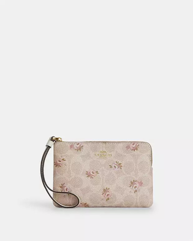 Corner Zip Wristlet In Signature Canvas With Floral Print | Coach Outlet US