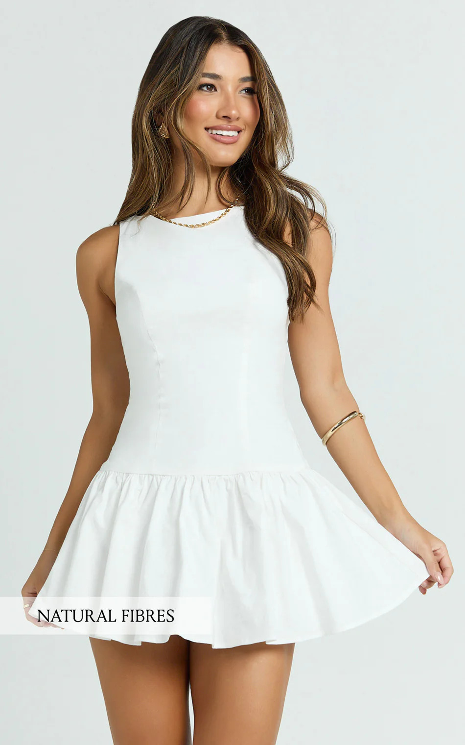 Boat Neck Drop Waist Shift Dress in White | Showpo (US, UK & Europe)