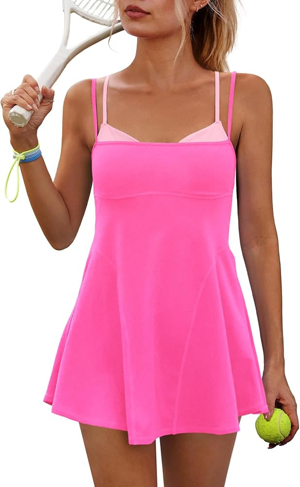Yanekop Womens Tennis Dress with Built in Shorts and Bra Athletic Dresses Golf Outfits Spaghetti ... | Amazon (US)