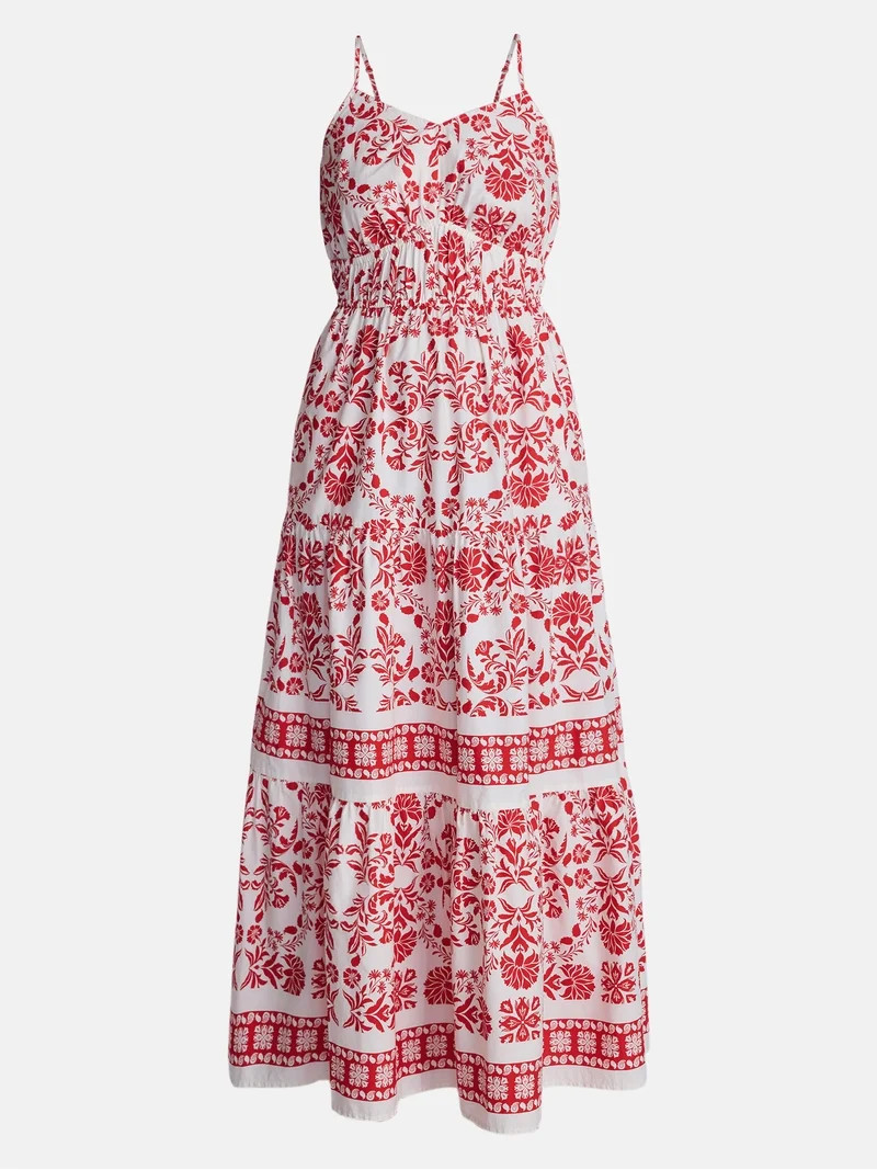 Time and Tru Women's Sleeveless Tiered Cotton Maxi Dress, Sizes XS-XXXL | Walmart (US)