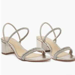 NEW Schutz Gold Crystal WHITELEY metallic BLOCK HEELS SHOES Sandals 6.5 | Poshmark
