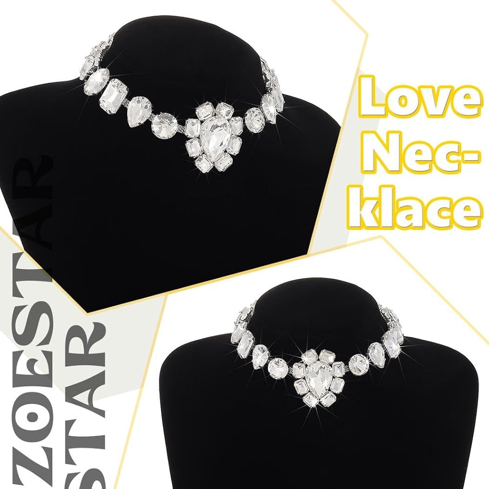 Zoestar Rhinestone Choker Necklace Sliver Chunky Jewelry for Women | Amazon (US)
