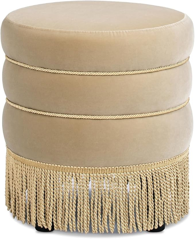 Jennifer Taylor Home Edward 17.5" Round Upholstered Ottoman with Bullion Fringe in Fawn Brown Per... | Amazon (US)