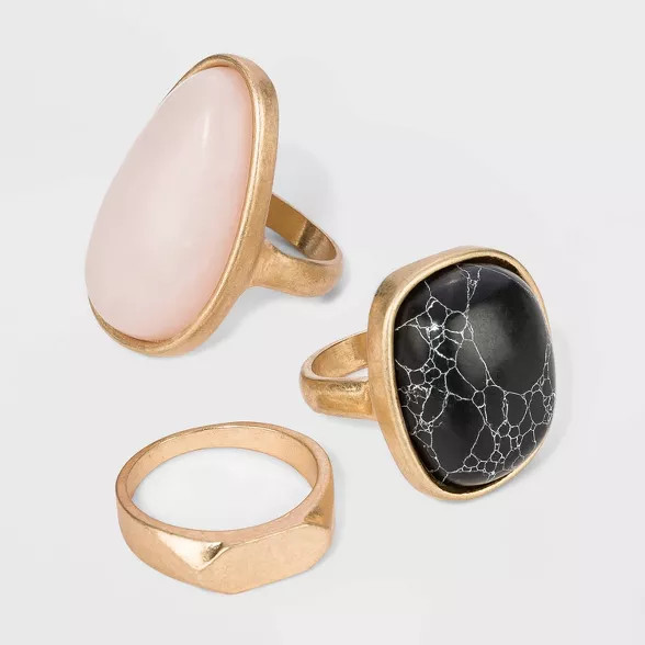 Mixed Semi-Precious Stone in Worn Gold Ring Set - Universal Thread™ 7/8 | Target