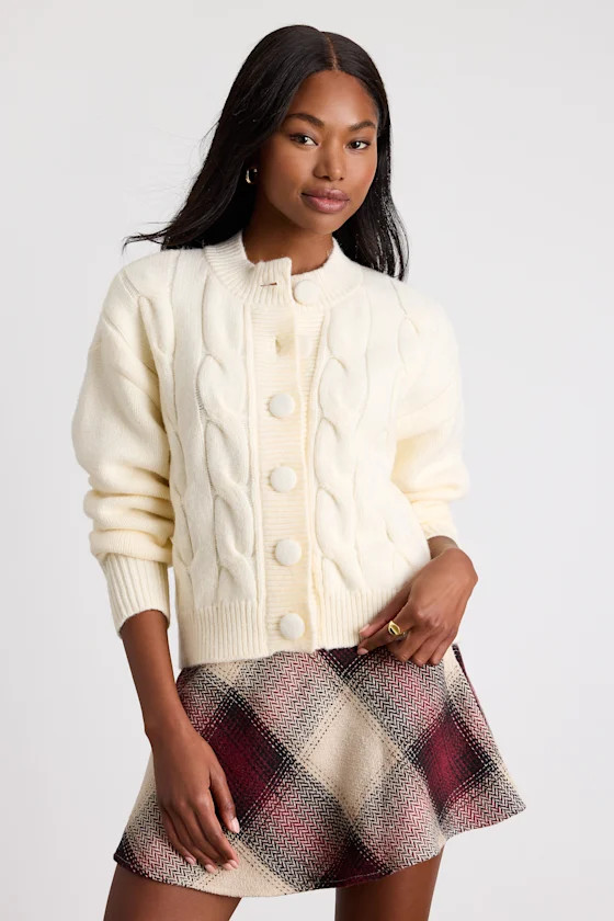Lenorah Cream Cable Knit Chunky Cardigan Sweater | Lulus