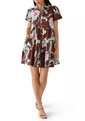 Petite Puff Sleeve Collar Tiered Short Dress | Belk