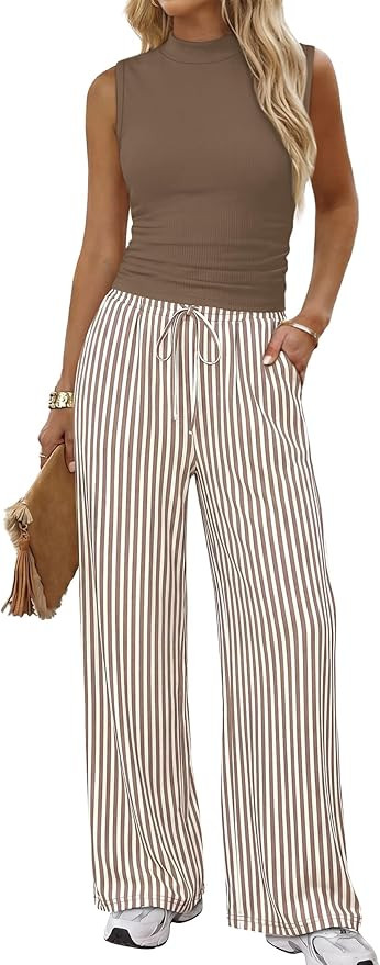 Sampeel Two Piece Set for Women Summer Outfits Vacation Clothes Trendy Lounge Sets Mock Neck Matc... | Amazon (US)