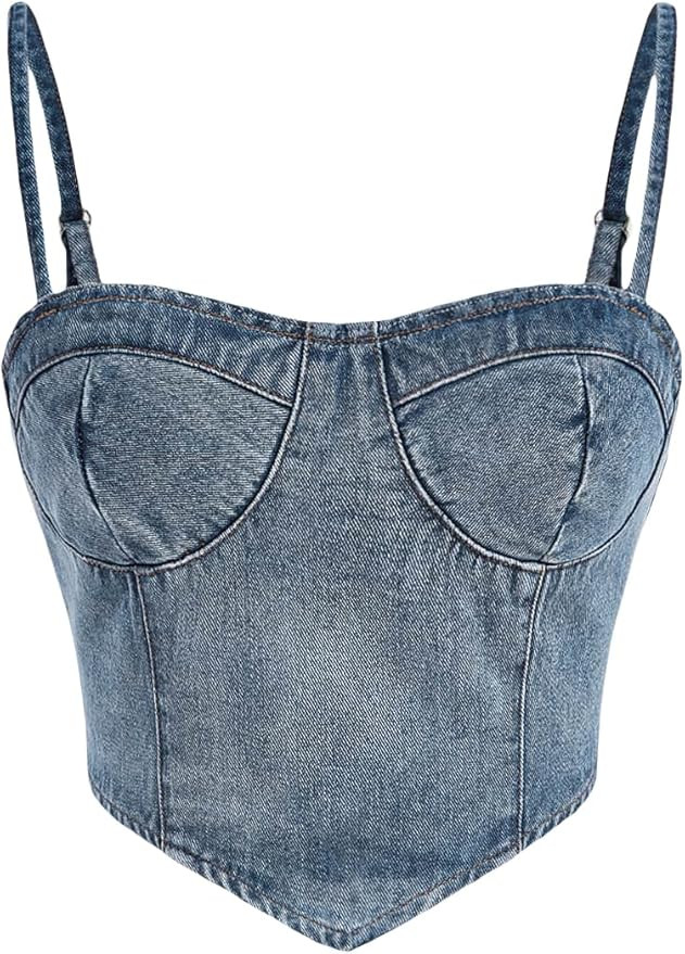 Verdusa Women's Spaghetti Strap Sleeveless Asymmetrical Hem Denim Crop Cami Top | Amazon (US)