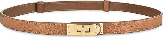 Women's Skinny Leather Belt with Adjustable Silver Turn-Lock Buckle - Ideal for Dresses, Jeans, a... | Amazon (US)