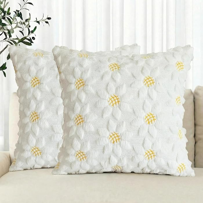 AVOIN colorlife Spring Summer Cream White Sunflower Throw Pillow Covers Set of 2, 18 x 18 Inch Se... | Amazon (US)