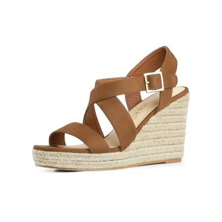 Women's Espadrilles Platform Slingback Wedges Sandals Brown (Size 8.5) | Walmart (US)