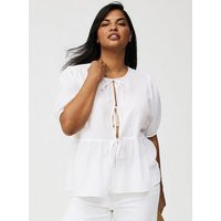 Cotton Puff Sleeve Tie Front Top in White | Torrid (US & Canada)