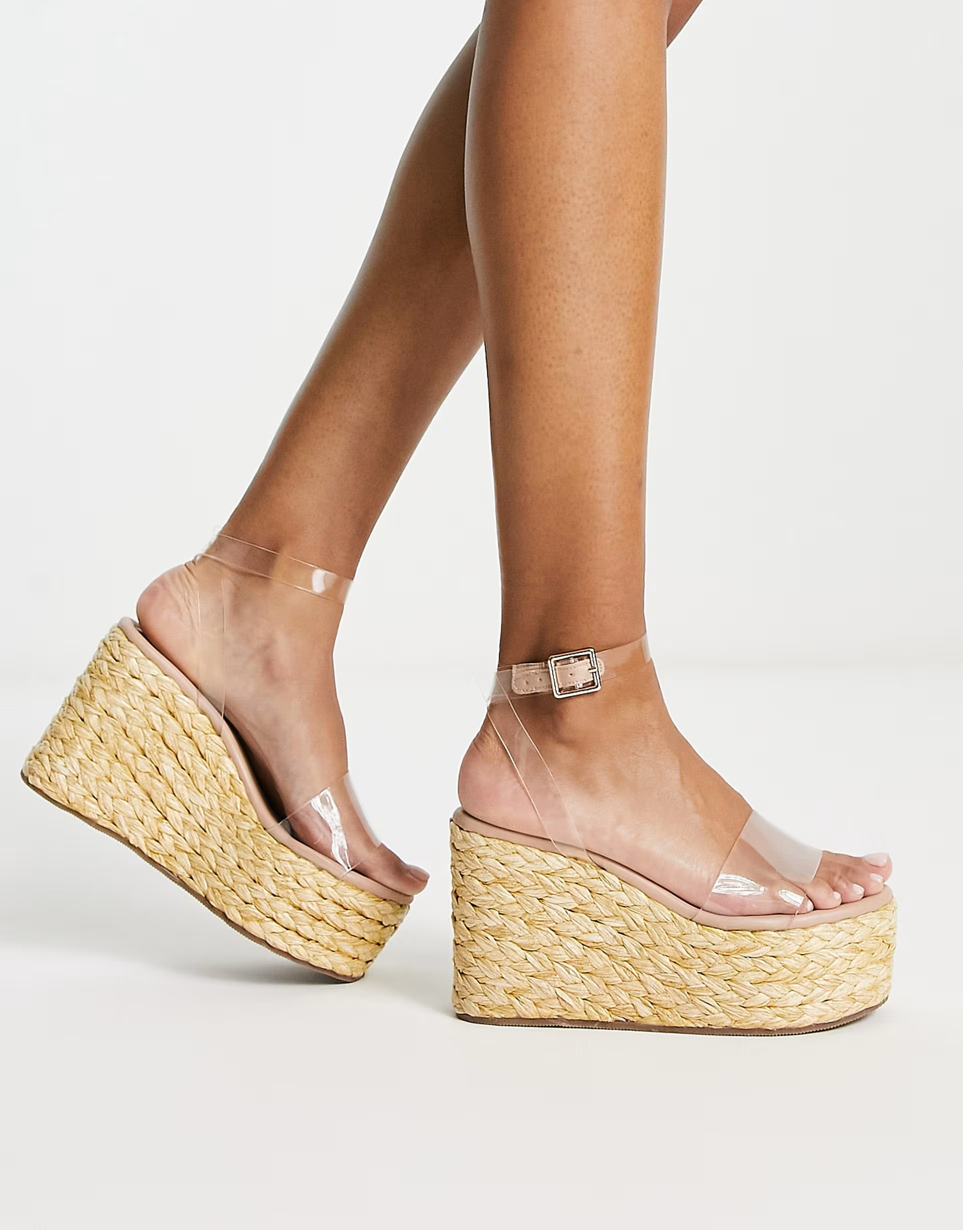 ASOS DESIGN Tali raffia detail wedge in clear | ASOS (Global)