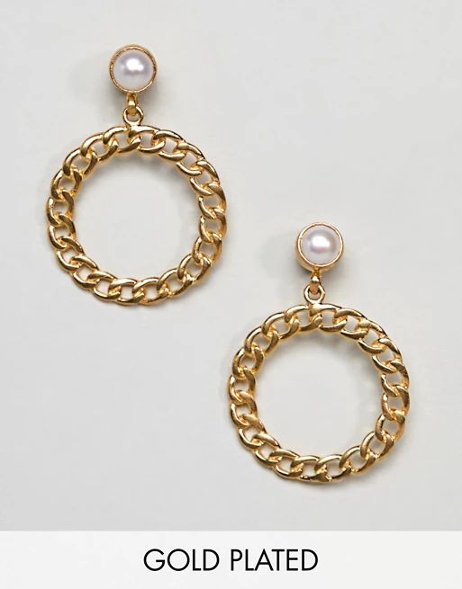 Ottoman Hands Gold Plated Chain Pearl Hoop Earrings | ASOS US