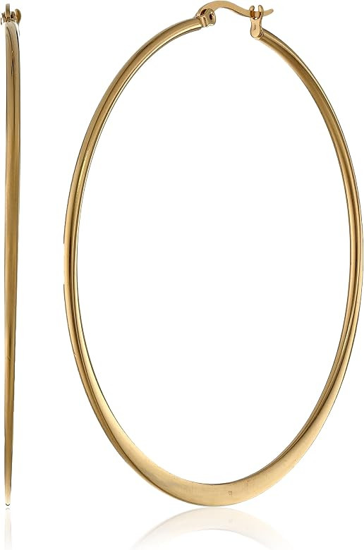Amazon Essentials Gold or Rhodium Plated Stainless Steel Flattened Hoop Earrings | Amazon (US)