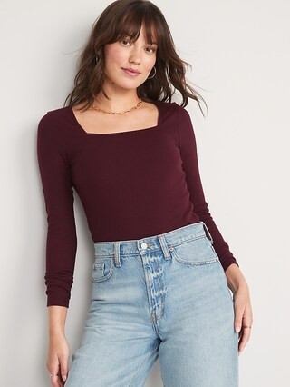 Long-Sleeve Square-Neck Rib-Knit Bodysuit for Women | Old Navy (US)