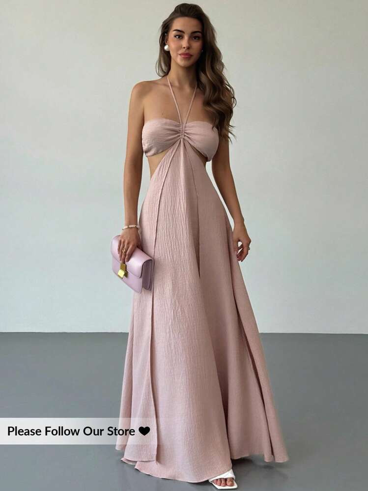 Aloruh New Boho Style Dress With Oversized Ruffle, Drawstring Waist, Strapless, Versatile Wear, Romantic Beach Vacation Vibe Gown | SHEIN
