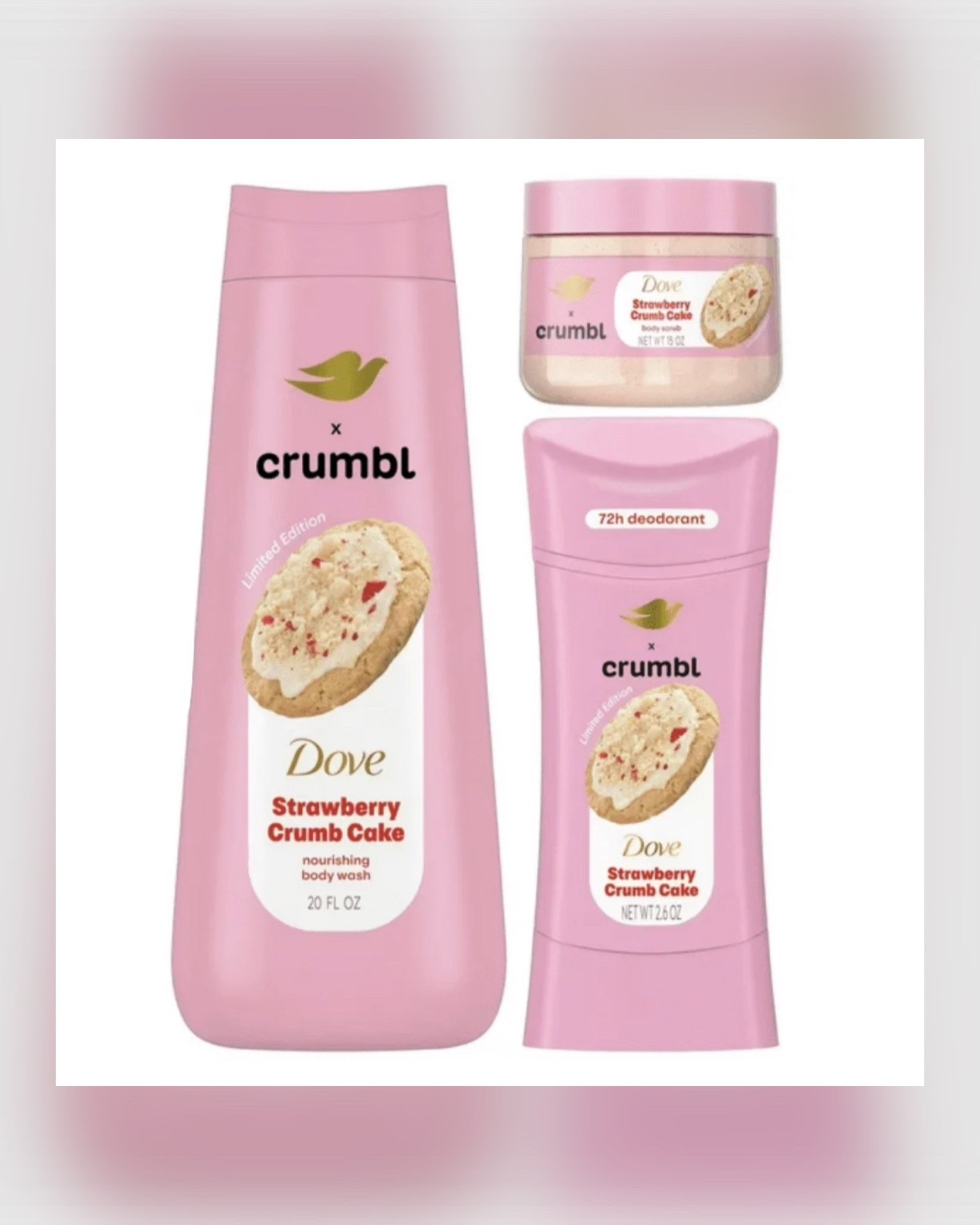 Walmart JUST restocked the exclusive Dove x Crumbl Strawberry Cookie Body Wash, Scrub, & Deodorant Set that only they are carrying! These items smell simply amazing 🍓 and make a fun gift for any Crumbl fan!  Excellent price for the set of 3 products. 

#LTKHome #LTKValentine #LTKBeauty