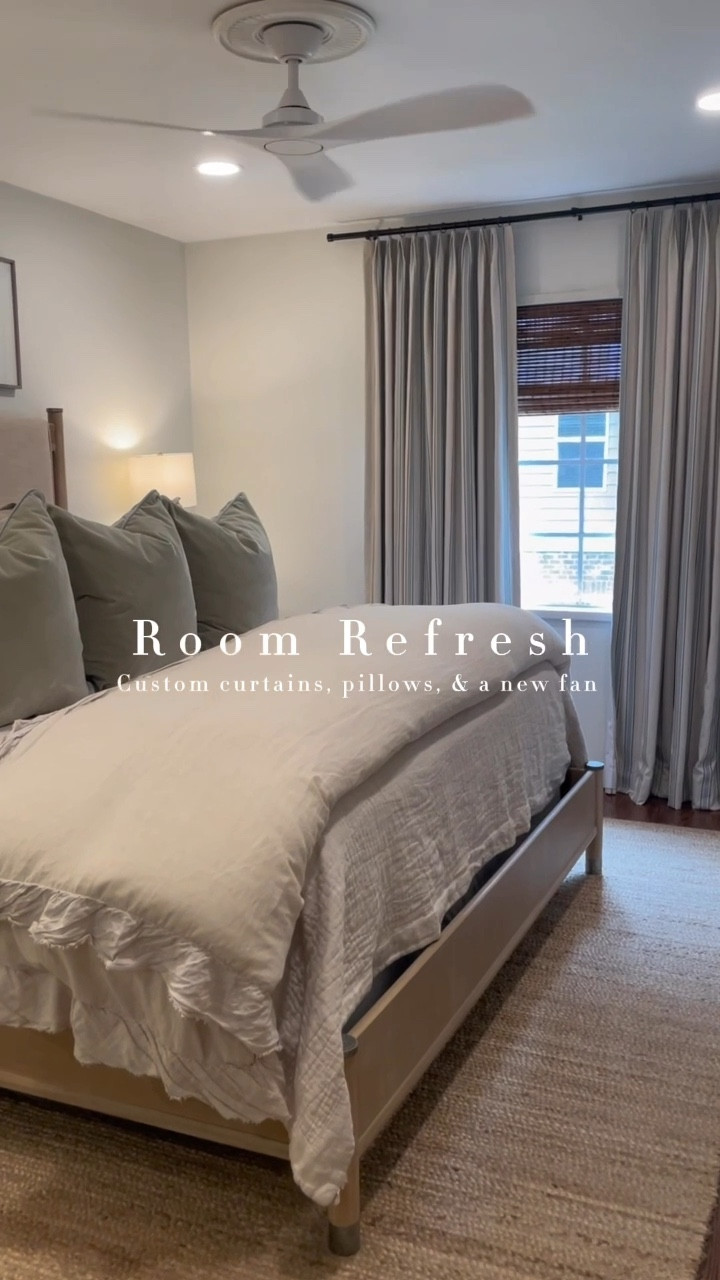 Primary bedroom refresh 
-Margot fern curtains tailored pleat with blackout lining
- 3 Laurel velvet pillows / euro sham / sky velvet piping 

**large tan Dutch euro pillows are from dorm decor - cannot link**

#LTKHome