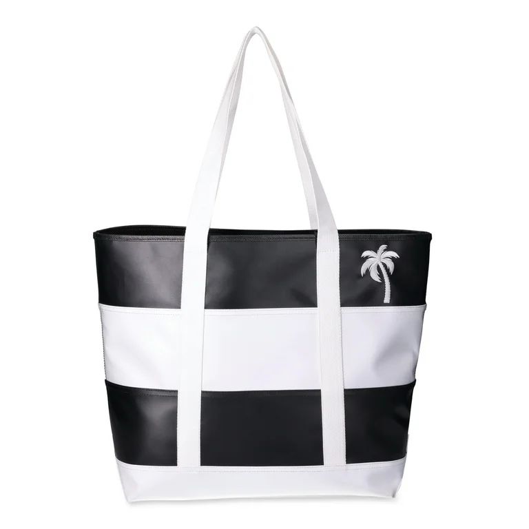 Time and Tru Women's Striped Beach Tote with Embroidered Accent | Walmart (US)