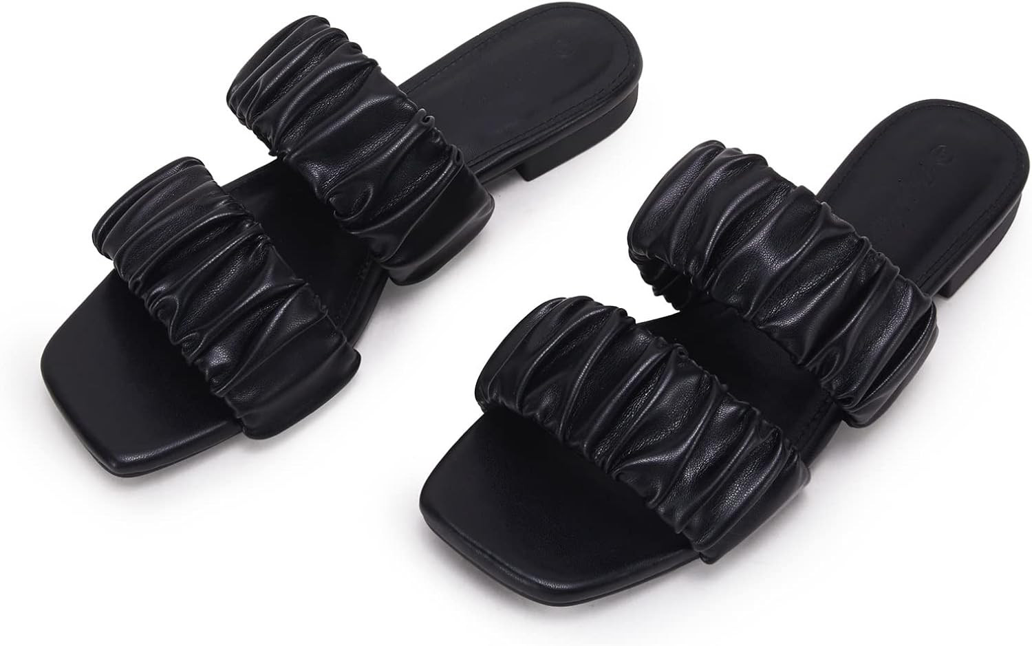 PiePieBuy Womens Square Open Toe flat Sandals Two Straps Low Heel Mule Slides | Amazon (US)