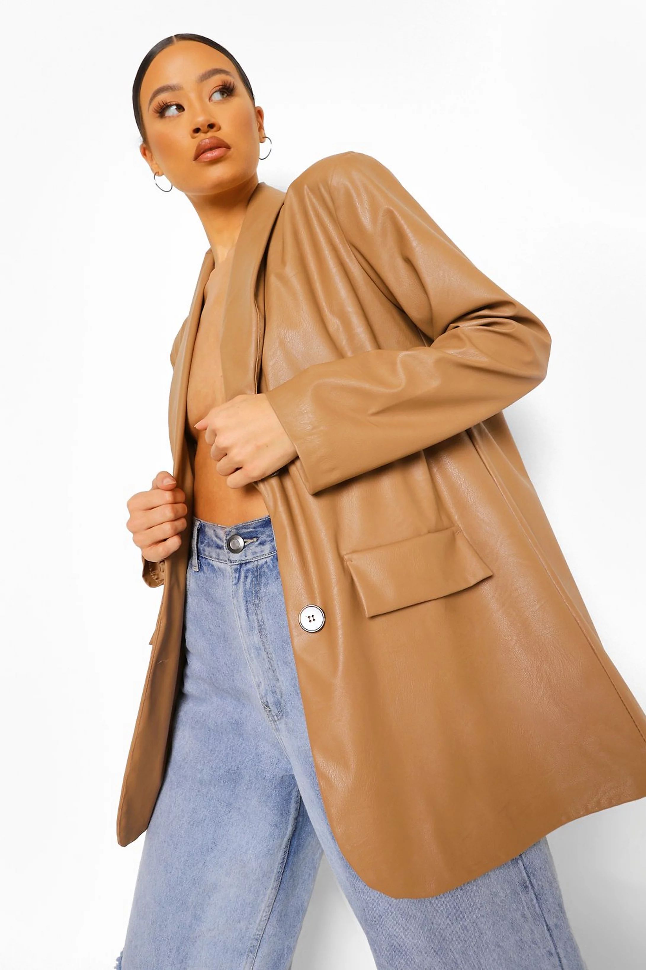 Oversized Faux Leather Dad Blazer | Boohoo.com (US & CA)