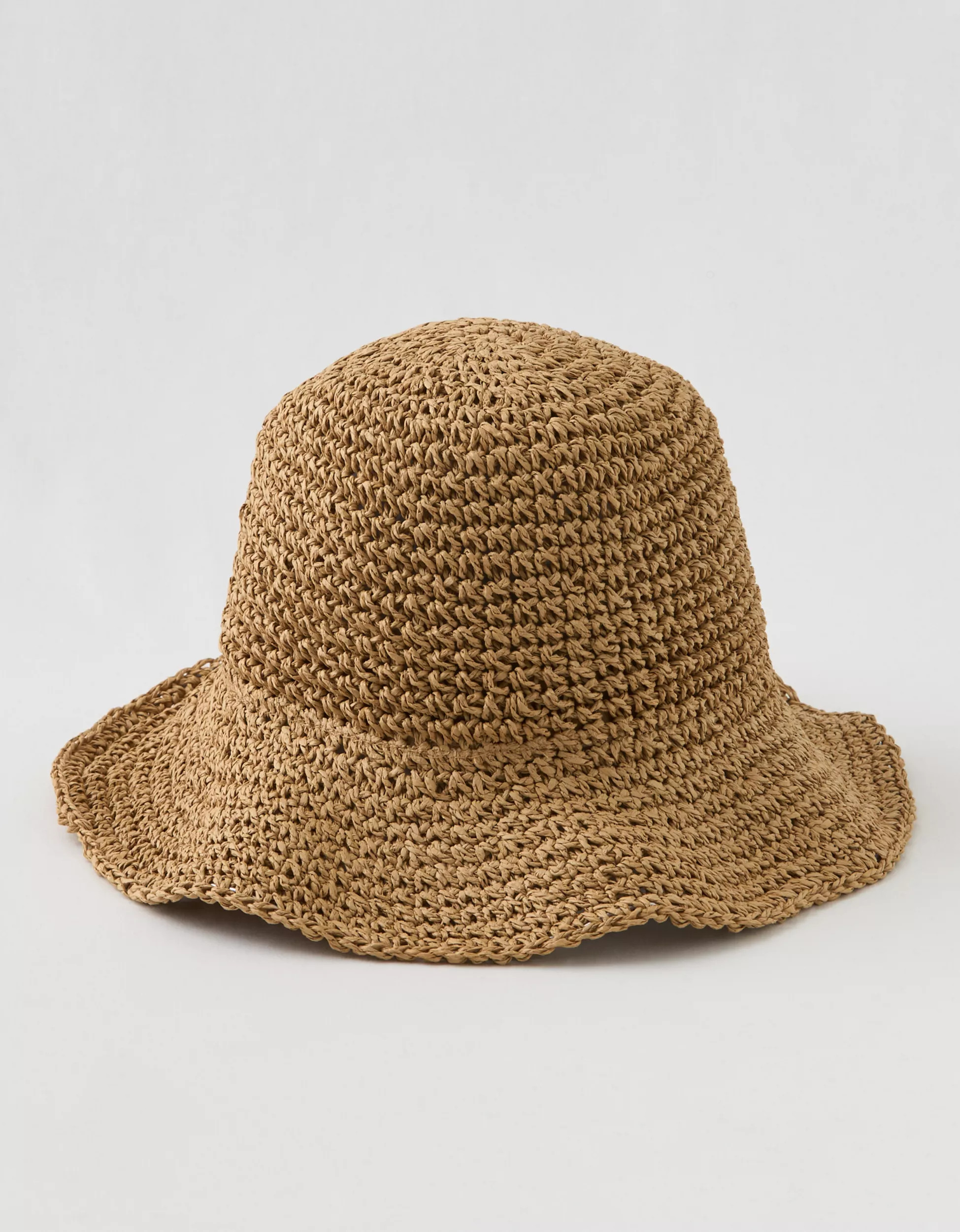 Aerie Folded Brim Straw Bucket Hat | Aerie